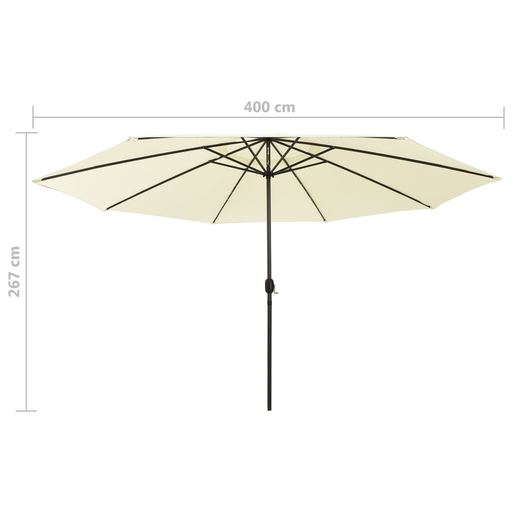 Градински чадър с LED лампички и метален прът, 400 см, пясъчен