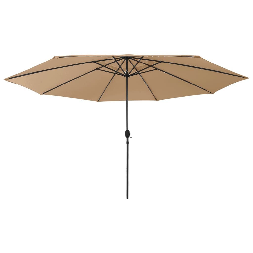 Градински чадър с LED лампички и метален прът, 400 см, таупе