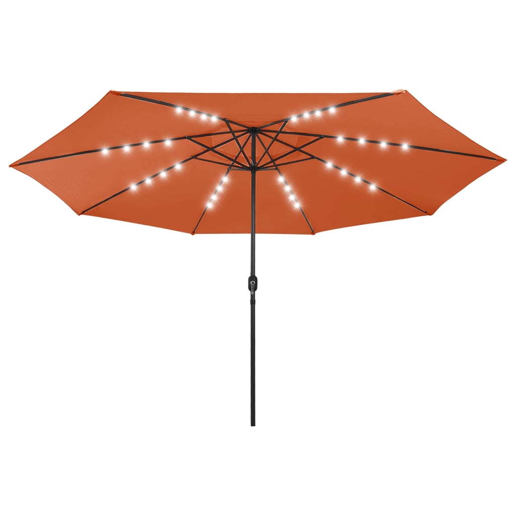 Градински чадър с LED лампички и метален прът, 400 см, теракота
