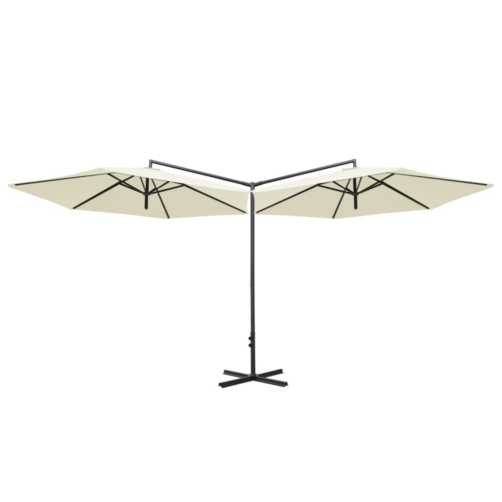 Двоен чадър със стоманен прът, пясъчен, 600 см