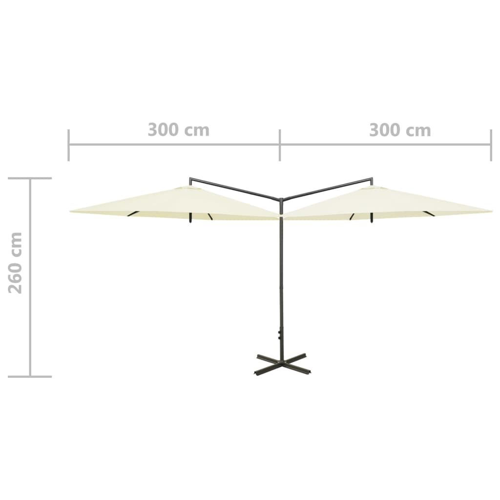 Двоен чадър със стоманен прът, пясъчен, 600 см