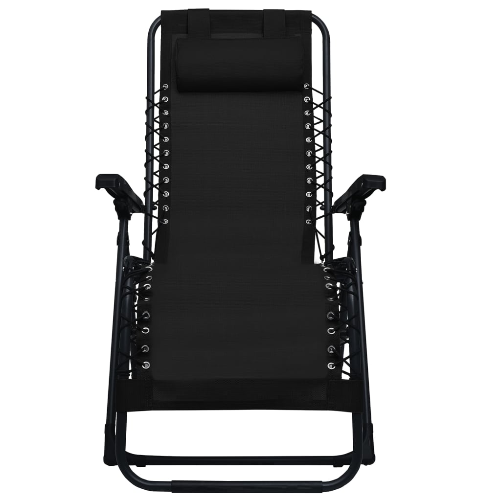 Сгъваеми столове тип шезлонг, 2 бр, черни, textilene