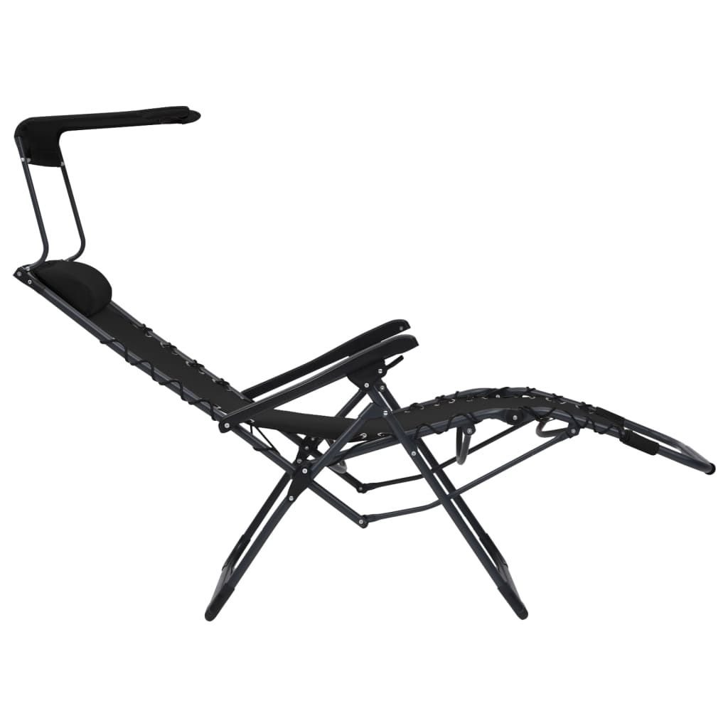 Сгъваеми столове тип шезлонг, 2 бр, textilene, черни