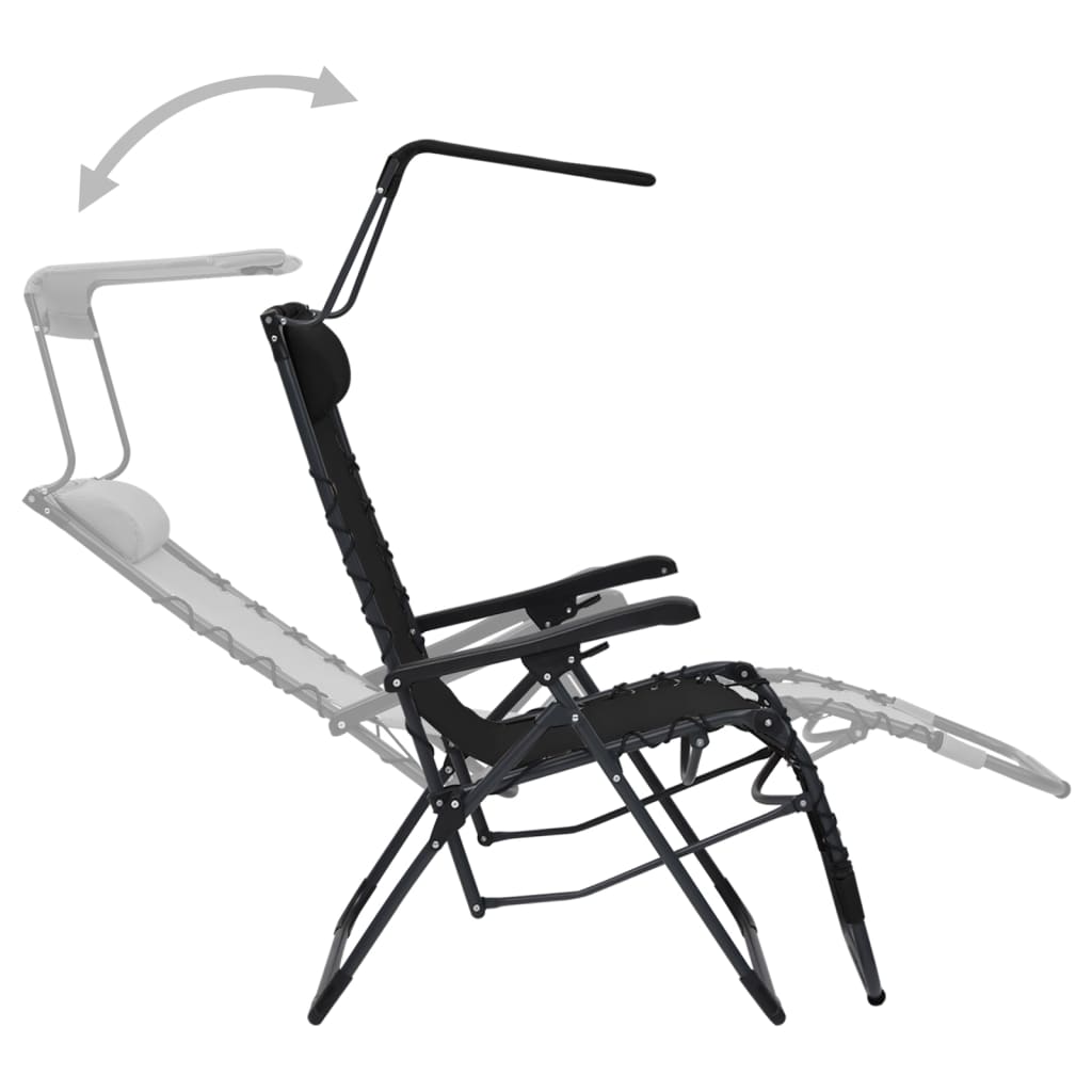 Сгъваеми столове тип шезлонг, 2 бр, textilene, черни
