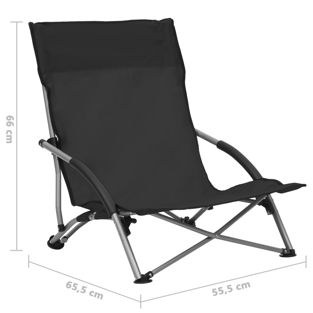 Сгъваеми плажни столове, 2 бр, черни, текстил