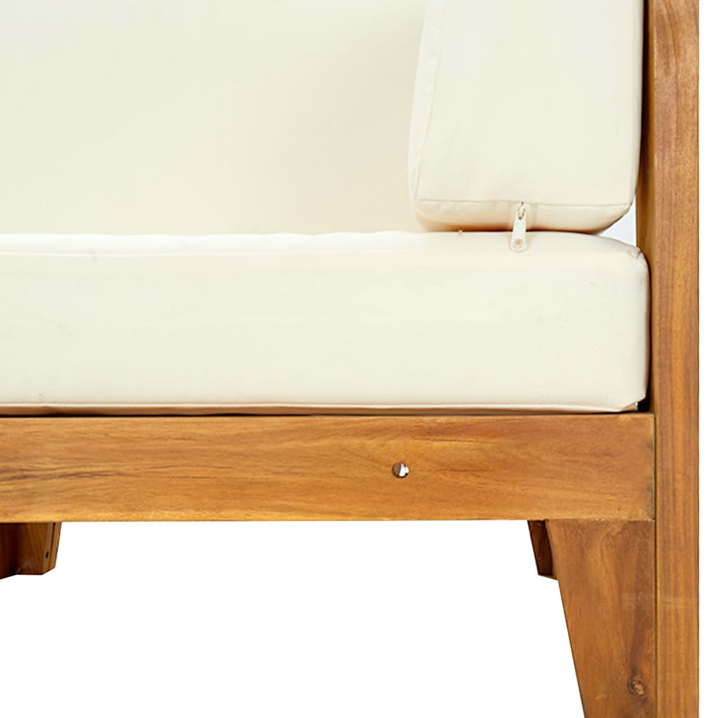 Модулен ъглов диван с кремавобели възглавници, акация масив