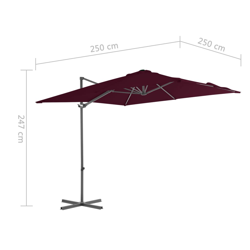 Градински чадър чупещо рамо и стоманен прът бордо 250x250 см