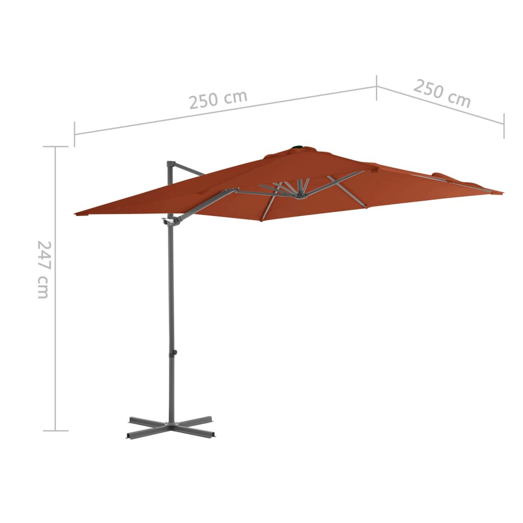Градински чадър чупещо рамо и стоманен прът теракота 250x250 см