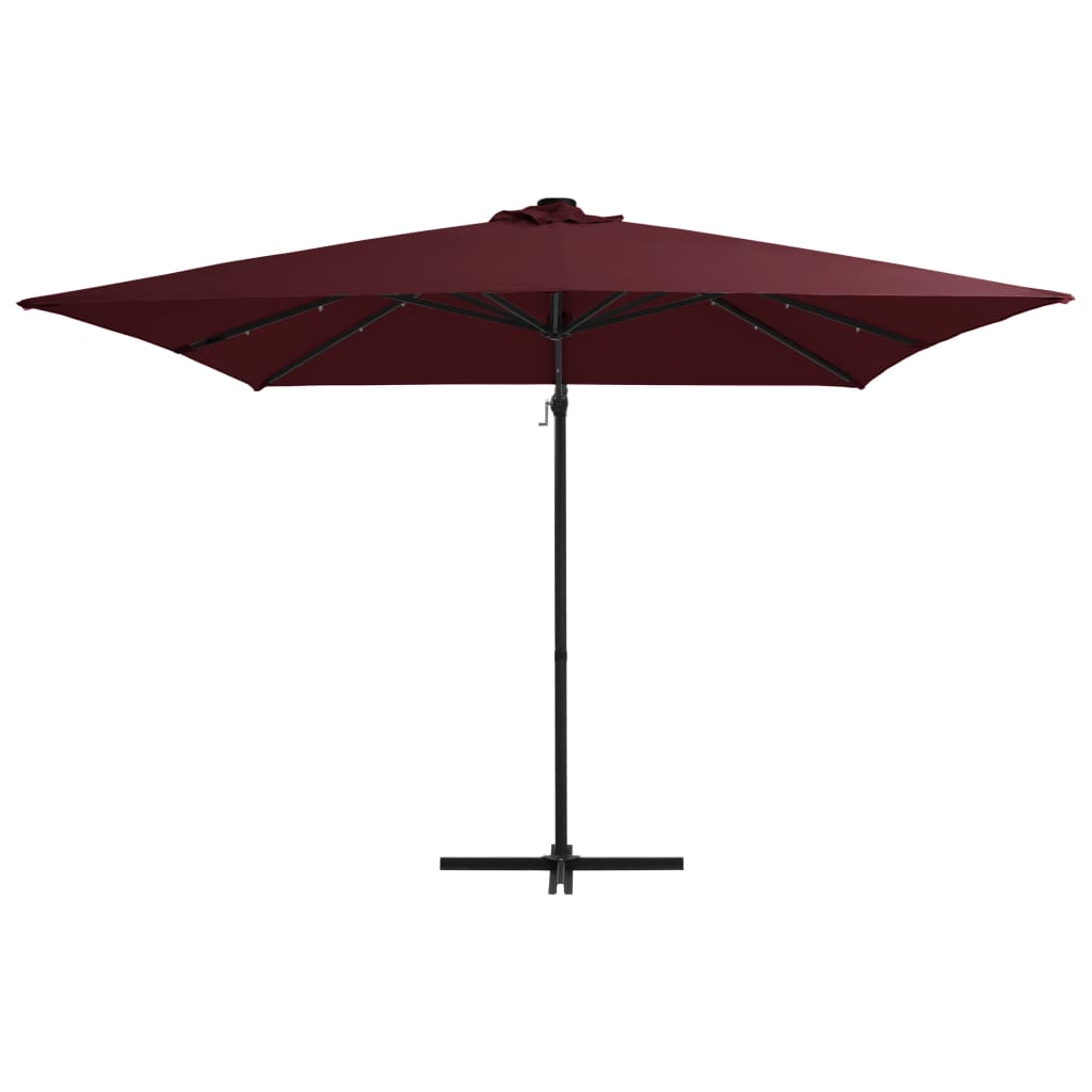 Градински чадър с LED осветление, бордо червено, 250x250 см
