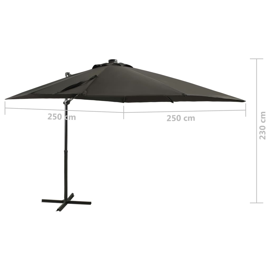 Чадър с чупещо рамо, прът и LED лампи, антрацит, 250 см