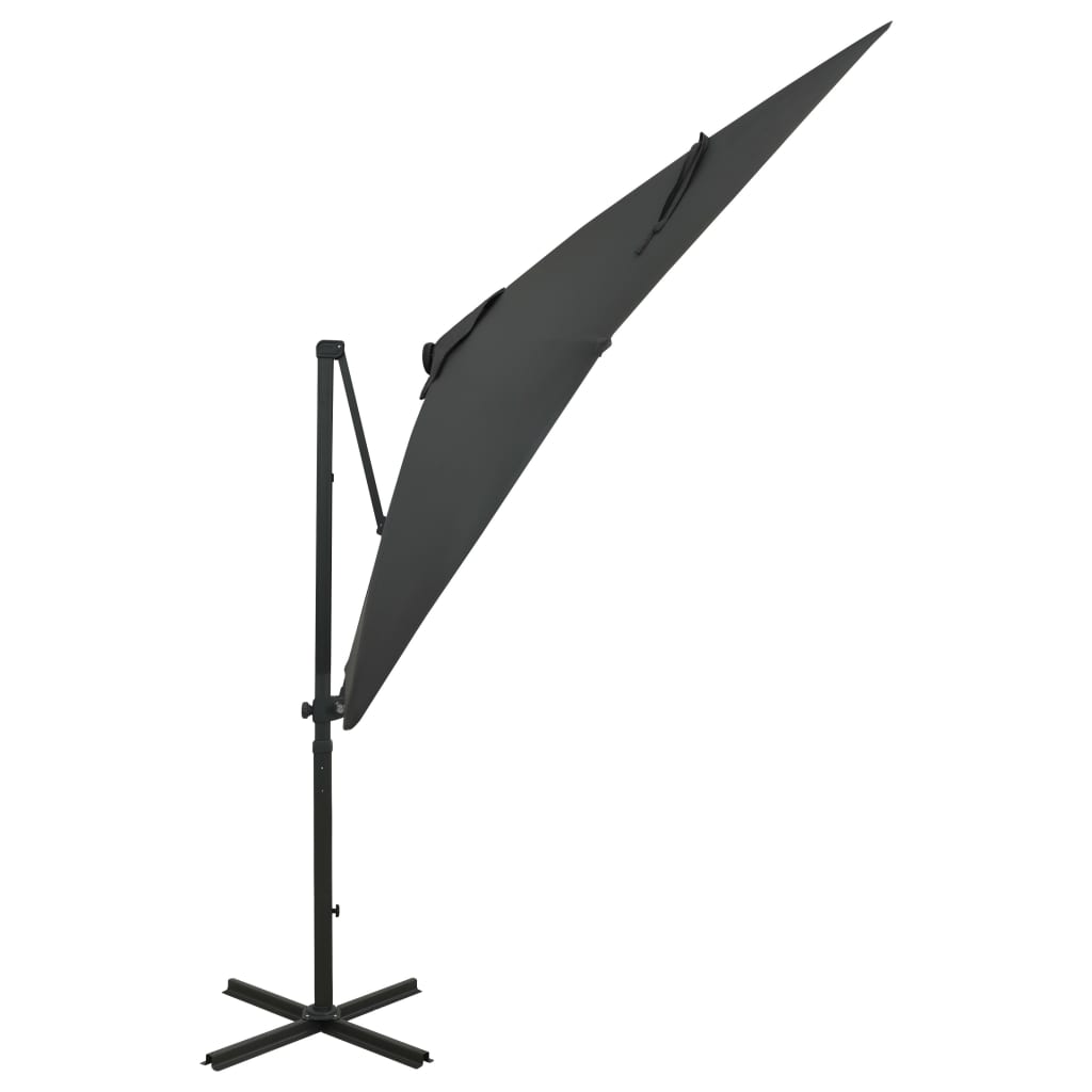 Чадър с чупещо рамо, прът и LED лампи, антрацит, 250 см