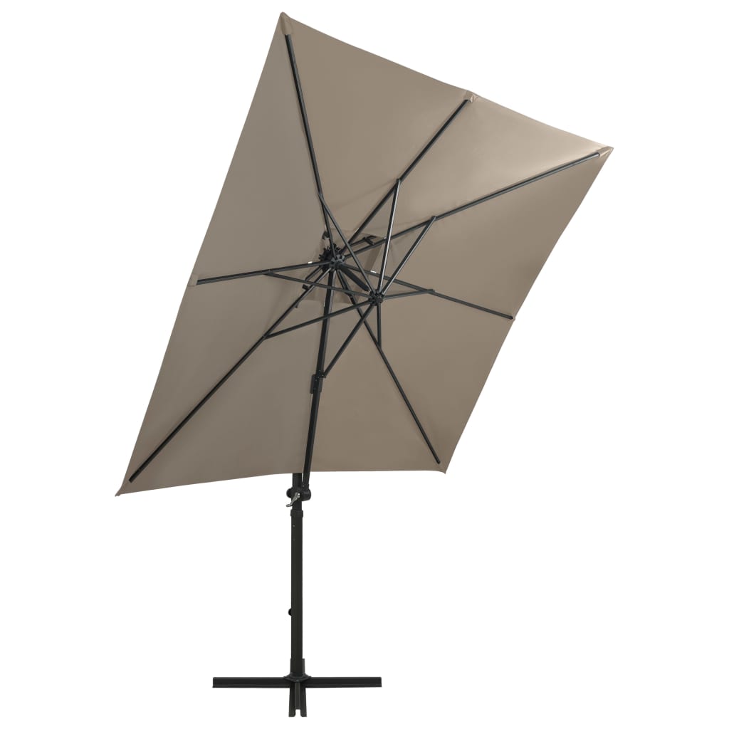 Чадър с чупещо рамо, прът и LED лампи, таупе, 250 см