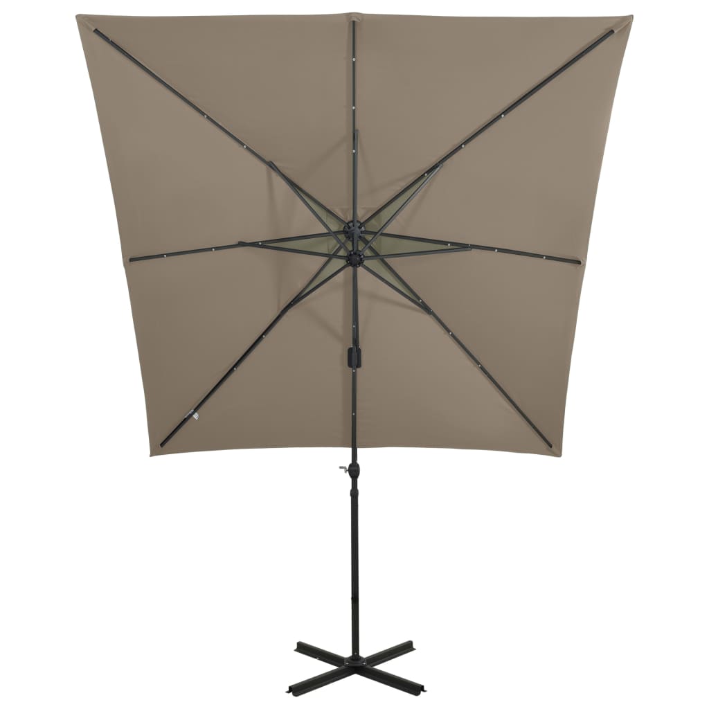 Чадър с чупещо рамо, прът и LED лампи, таупе, 250 см
