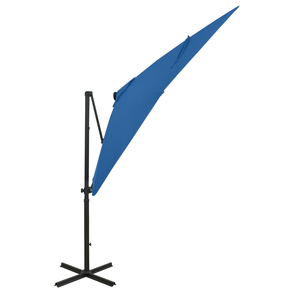 Чадър с чупещо рамо, прът и LED лампи, лазурносин, 250 см