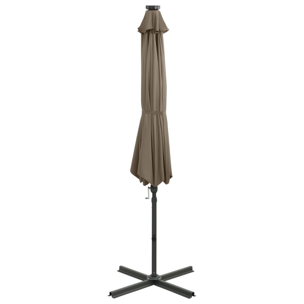 Чадър с чупещо рамо, прът и LED лампи, таупе, 300 см