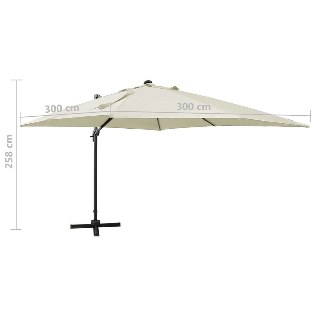 Чадър с чупещо рамо, прът и LED лампи, пясъчен, 300 см