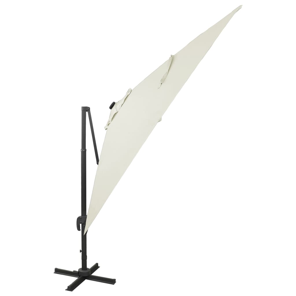 Чадър с чупещо рамо, прът и LED лампи, пясъчен, 300 см