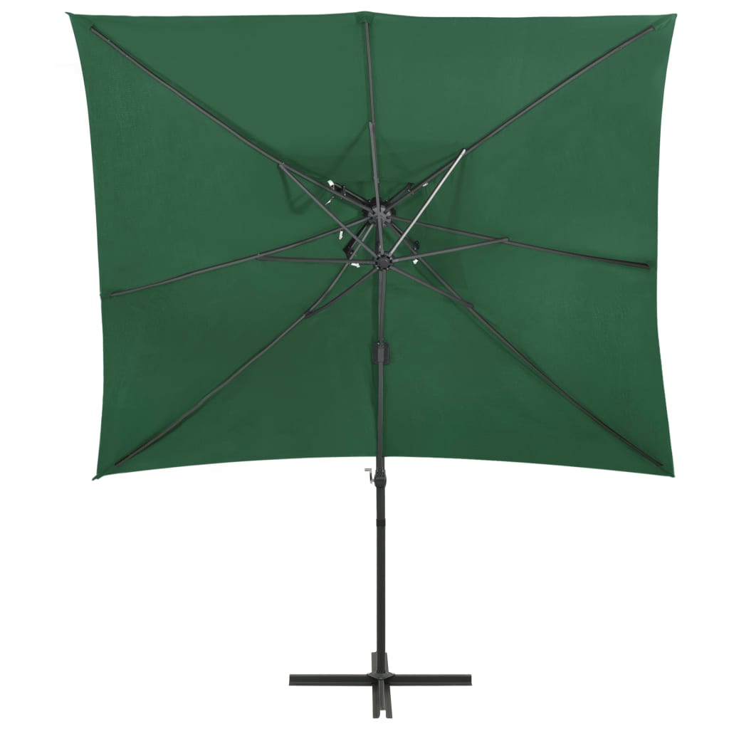 Градински чадър чупещо рамо с двоен покрив зелен 250x250 см