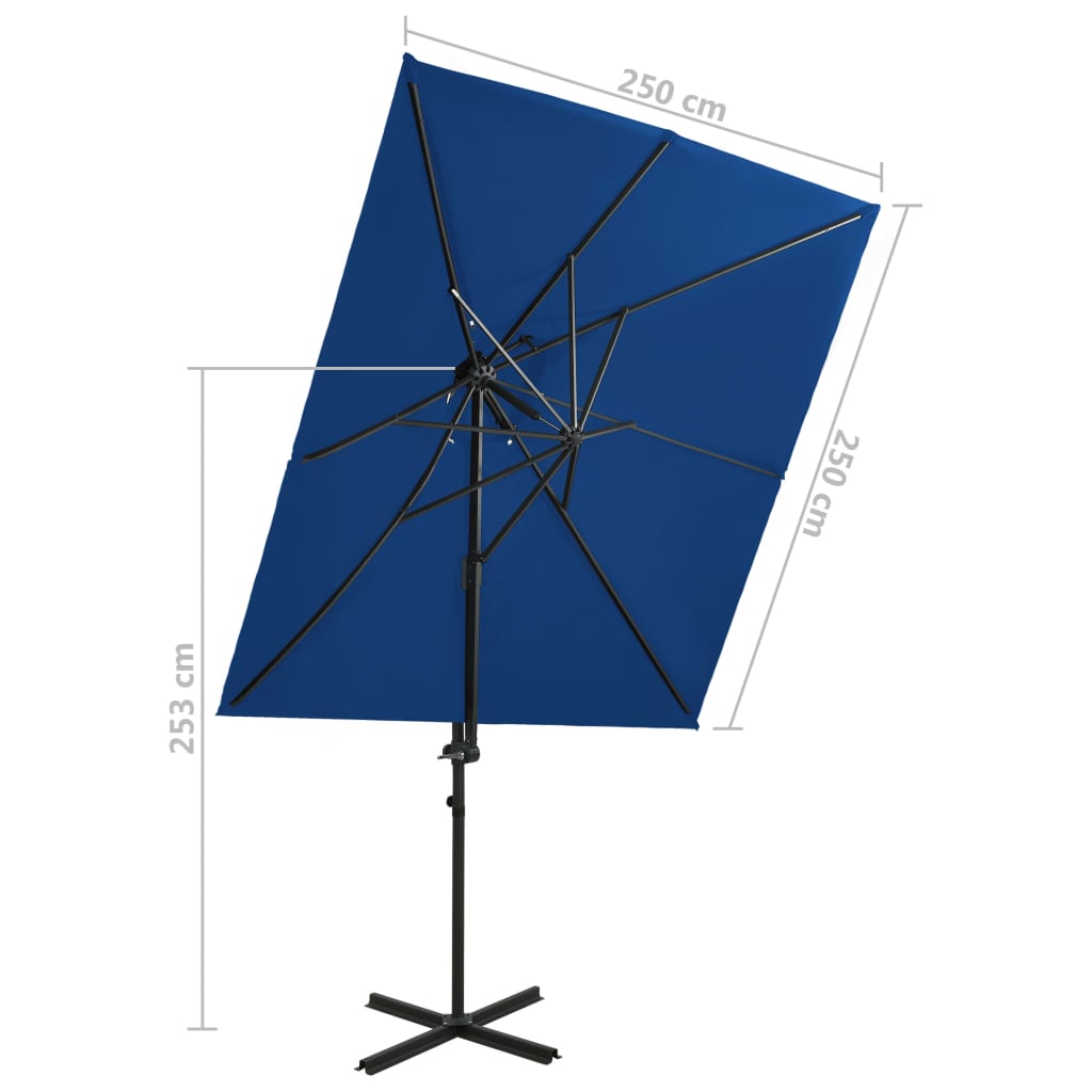 Градински чадър чупещо рамо двоен покрив лазурносин 250x250 см