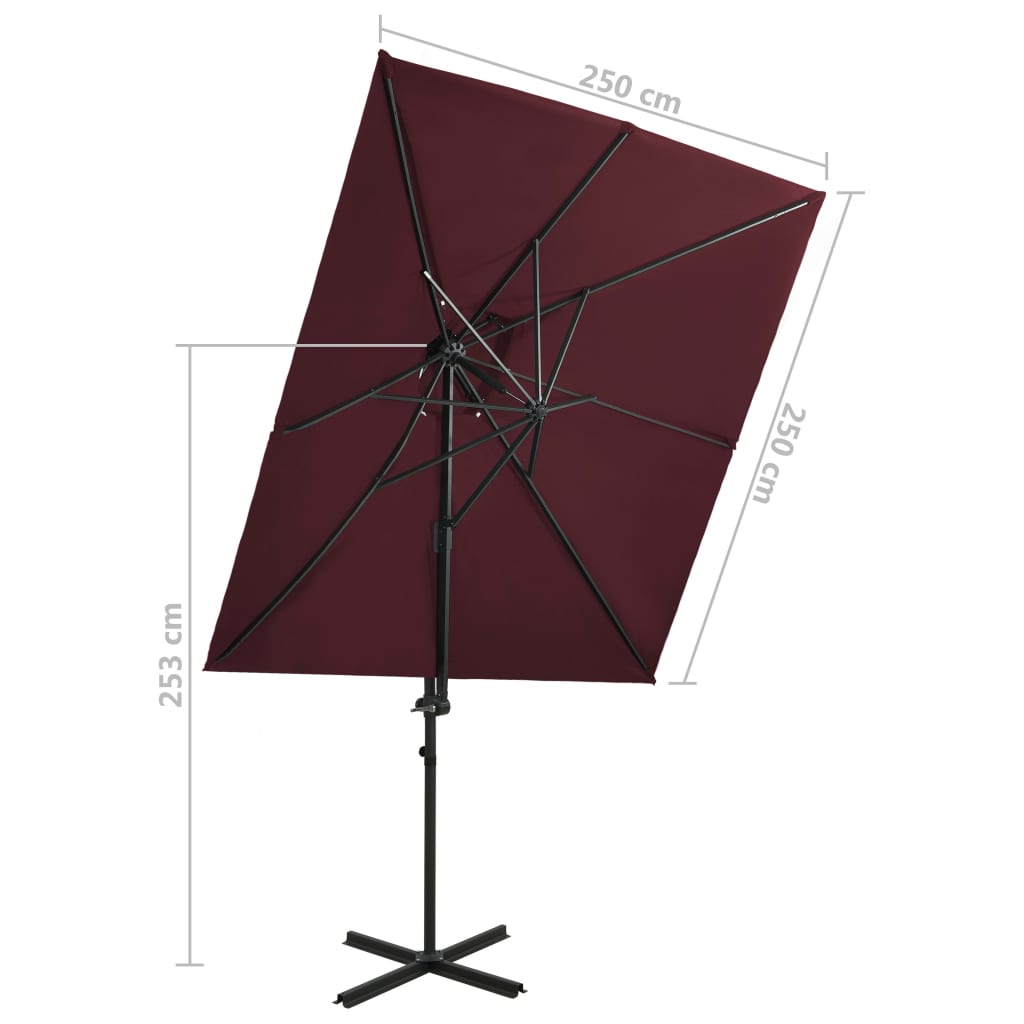 Градински чадър чупещо рамо двоен покрив бордо червен 250x250см