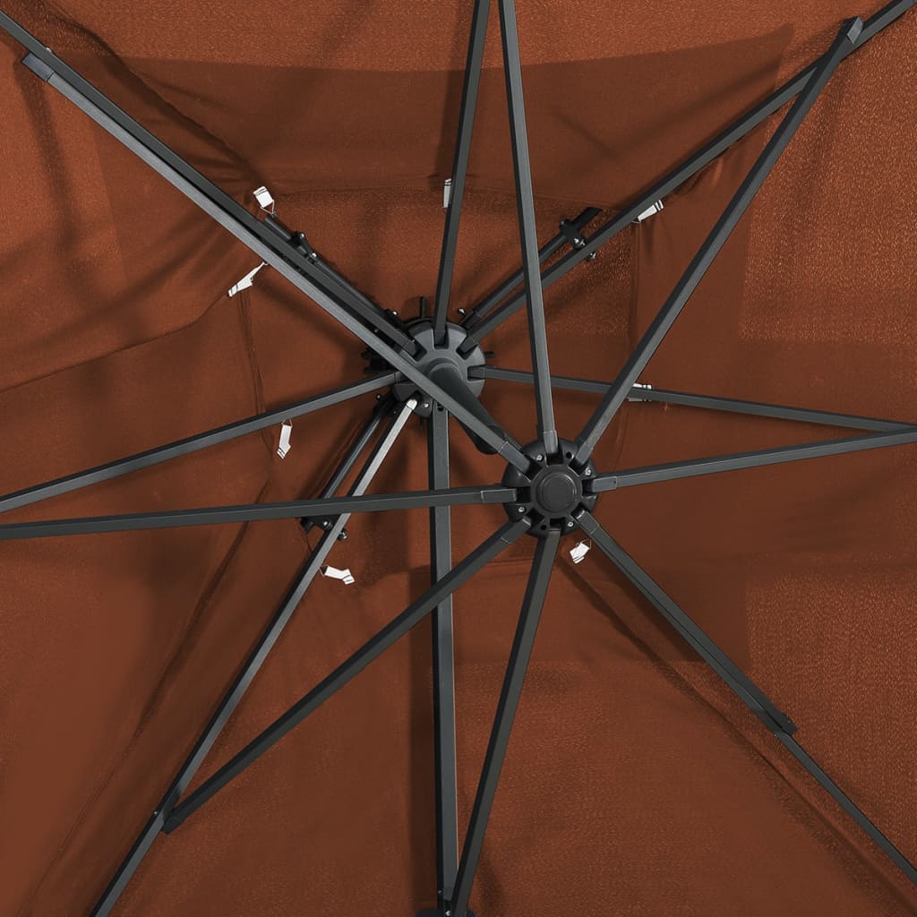 Градински чадър чупещо рамо с двоен покрив теракота 250x250 см