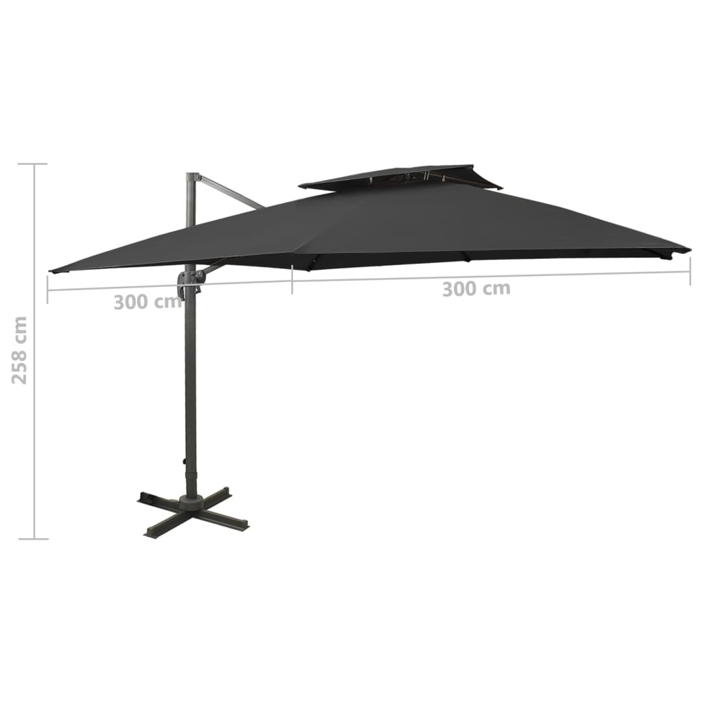 Градински чадър чупещо рамо с двоен покрив, 300x300 см, черен