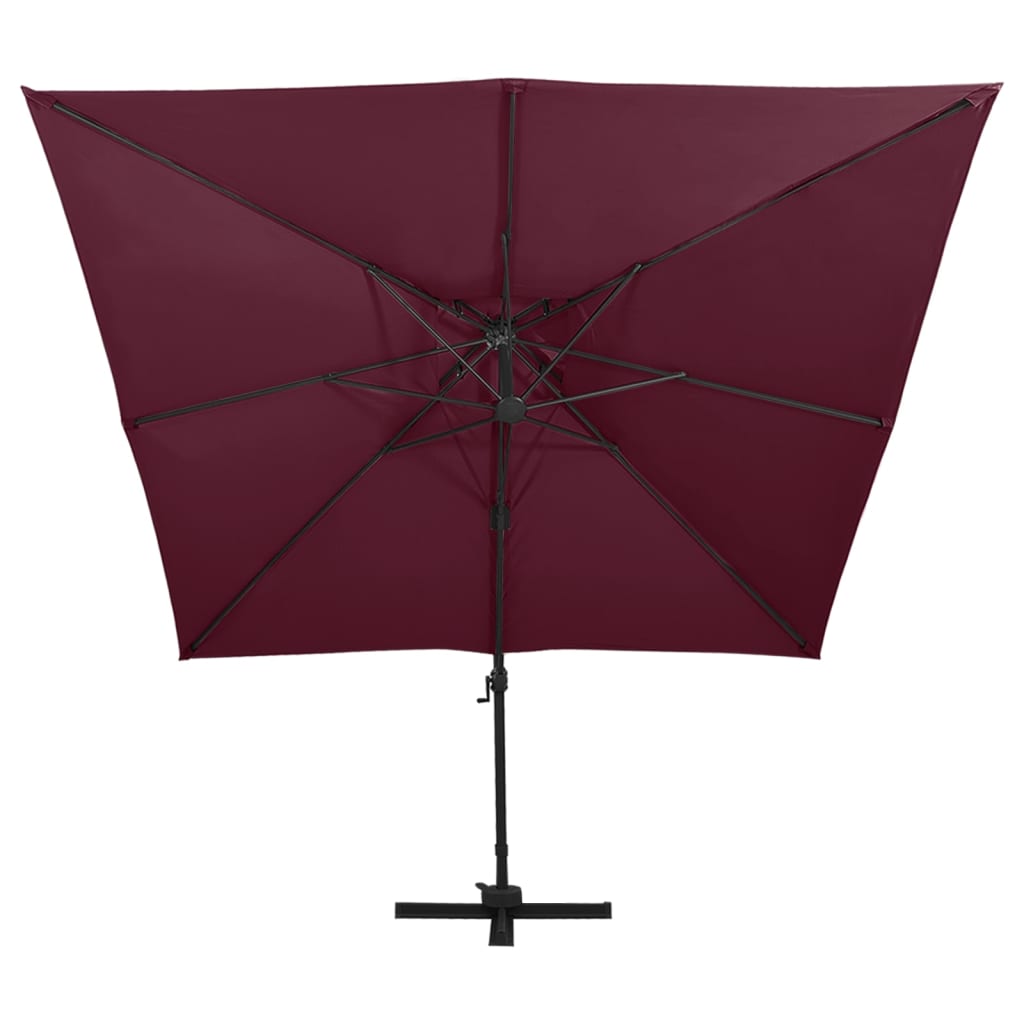 Градински чадър чупещо рамо с двоен покрив 300x300 см бордо