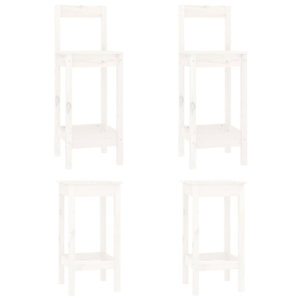 Комплект бар столове от 4 части, бял, масивна борова дървесина