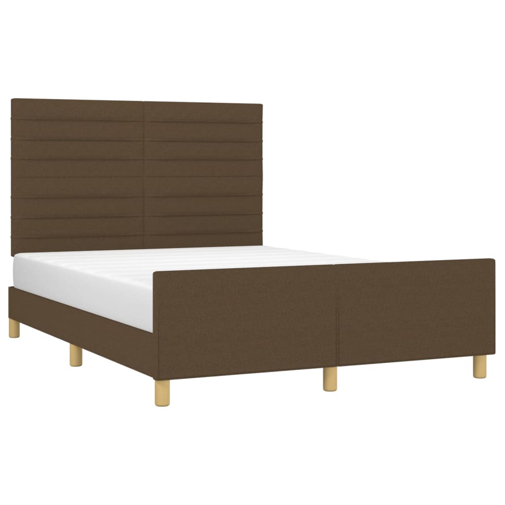 Рамка за легло с табла, тъмнокафява, 140x200 см, плат
