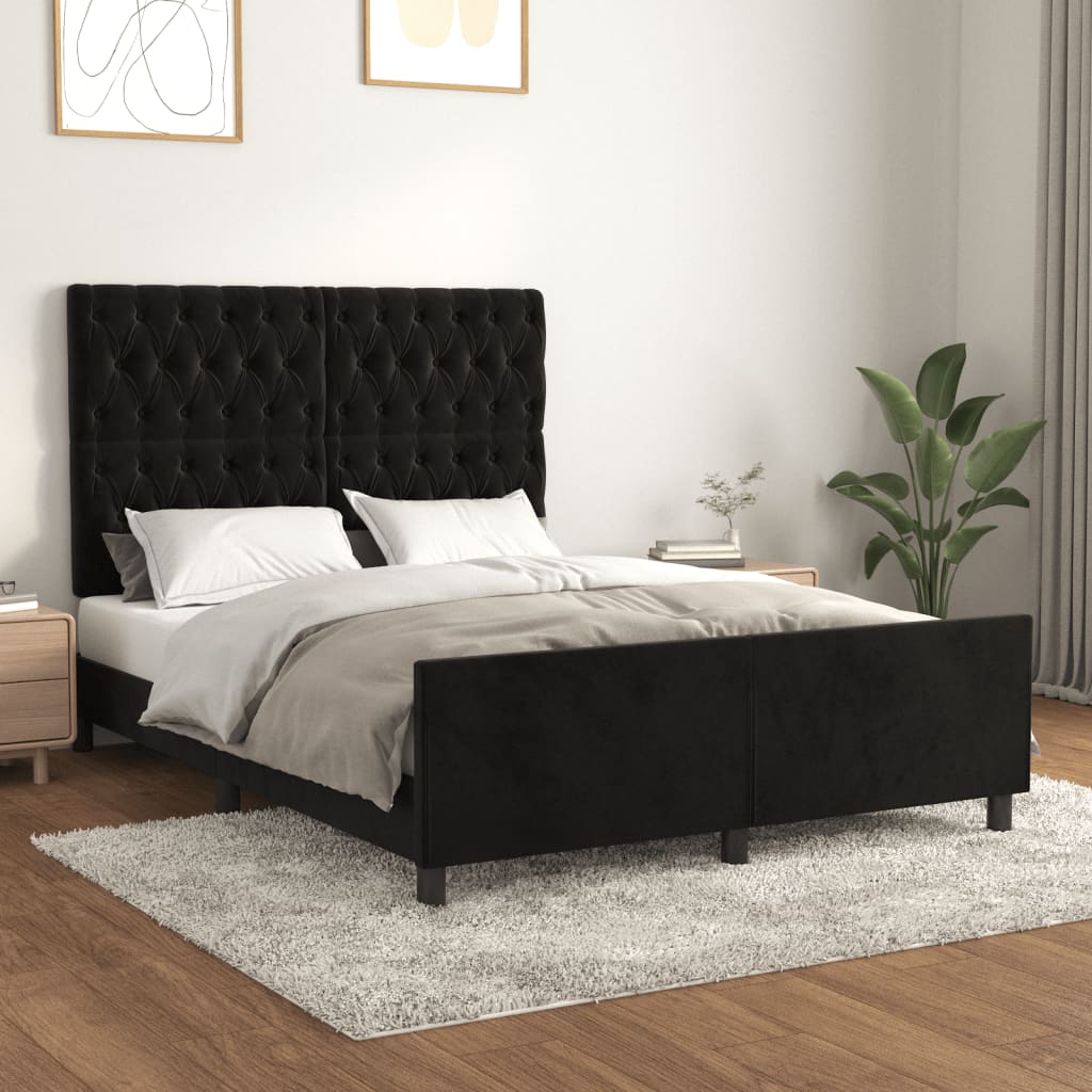 Рамка за легло с табла, черна, 140x190 см, кадифе