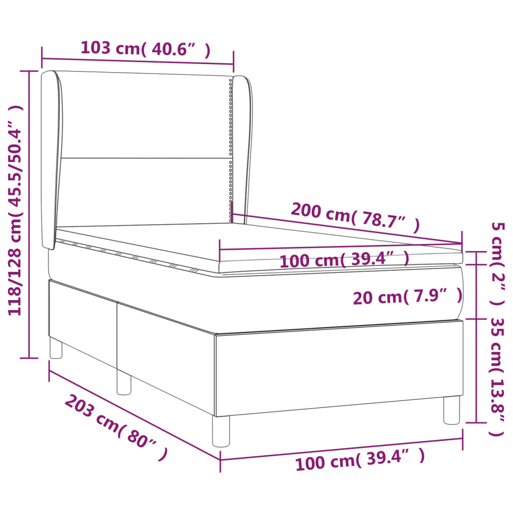 Боксспринг легло с матрак, розово, 100x200 см, кадифе