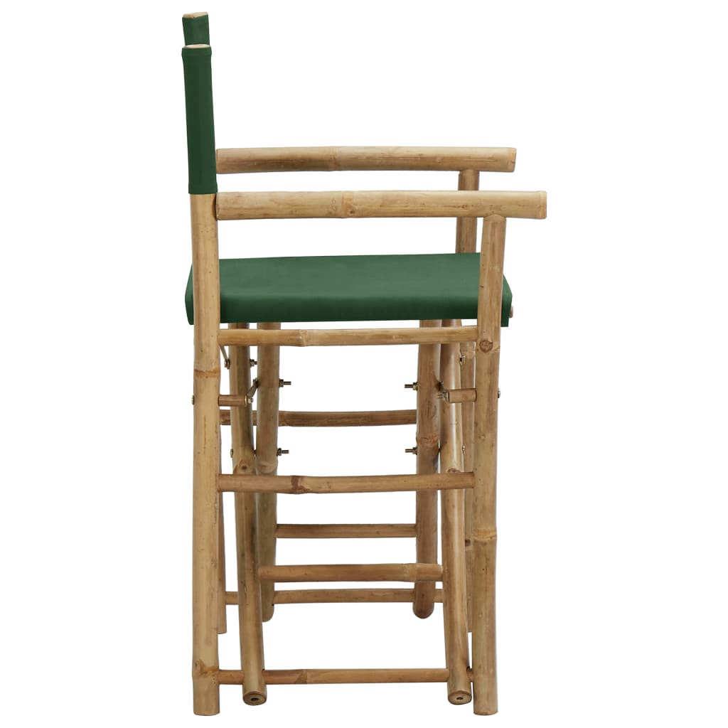 Сгъваеми режисьорски столове, 2 бр, зелени, бамбук и текстил