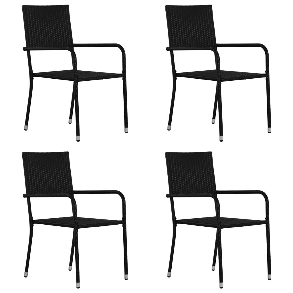 Външни трапезни столове, 4 бр, полиратан, черни