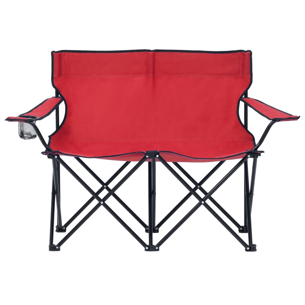 2-местен сгъваем къмпинг стол, стомана и плат, червен