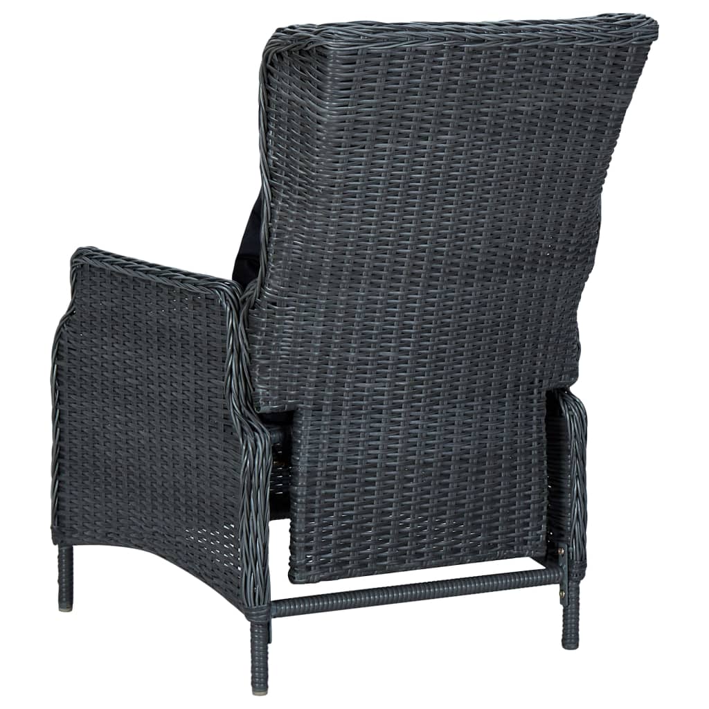 Накланящ се градински стол с възглавници, полиратан, тъмносив