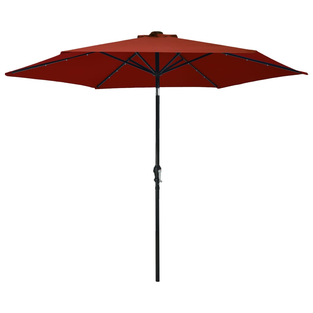 Градински чадър с LED лампички и стоманен прът 300 см теракота