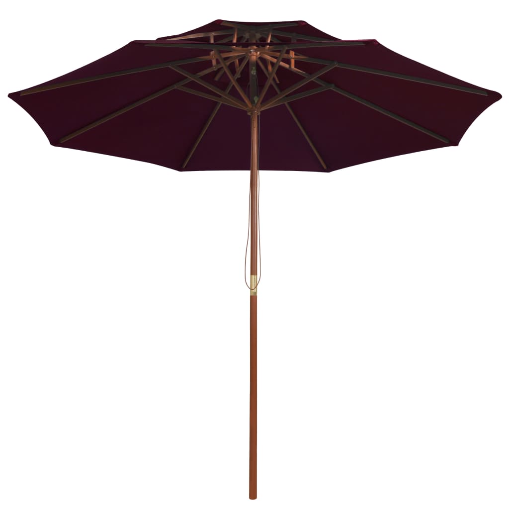 Чадър с двоен покрив и дървен прът, бордо червен, 270 см