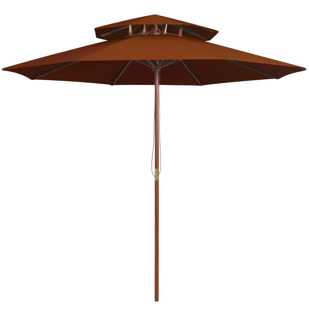 Чадър с двоен покрив и дървен прът, теракота, 270 см