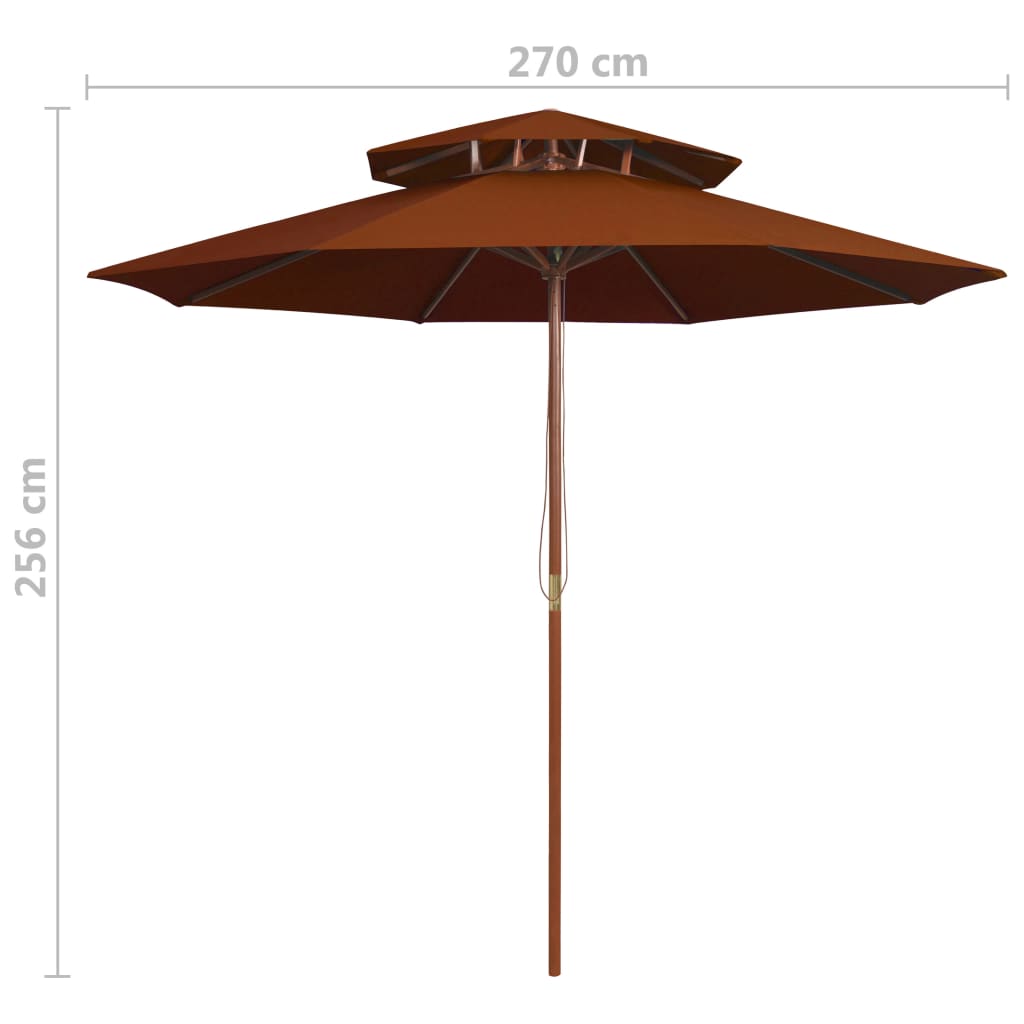 Чадър с двоен покрив и дървен прът, теракота, 270 см