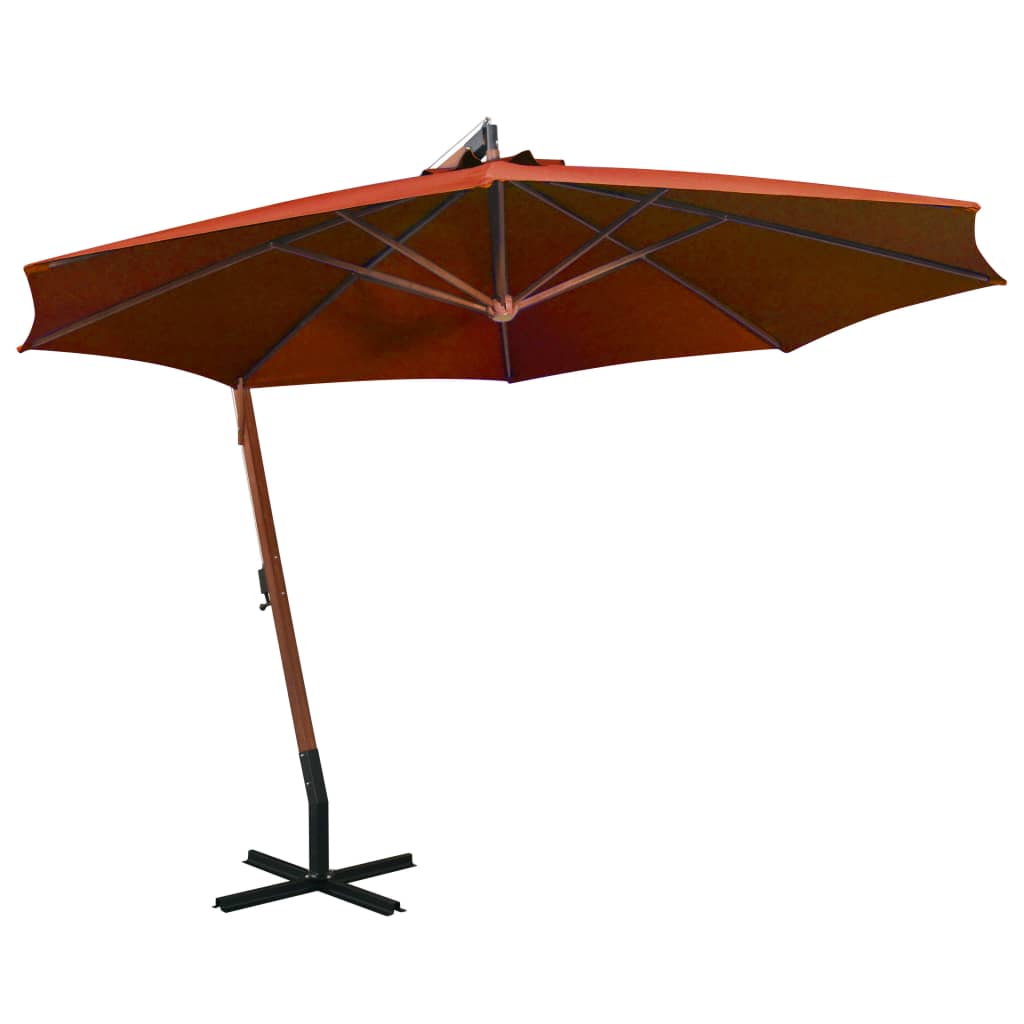 Висящ чадър с прът, теракота, 3,5x2,9 м, чам масив