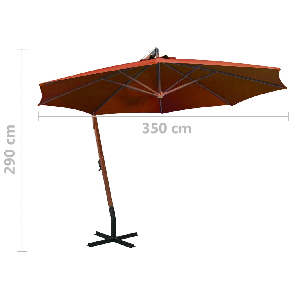 Висящ чадър с прът, теракота, 3,5x2,9 м, чам масив