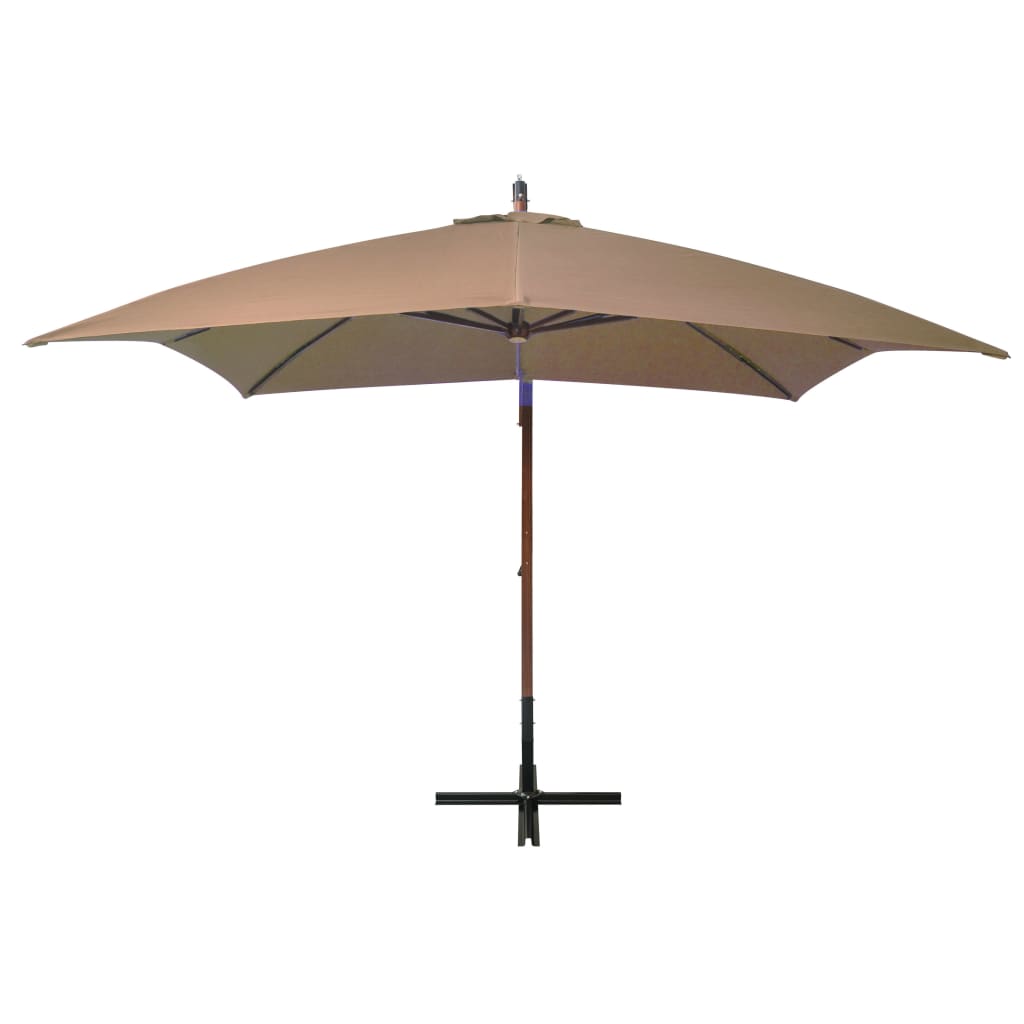 Висящ чадър с прът, таупе, 3x3 м, чамово дърво масив