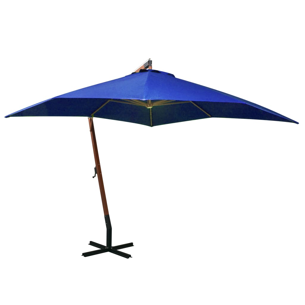 Висящ чадър с прът, лазурносин, 3x3 м, чам масив