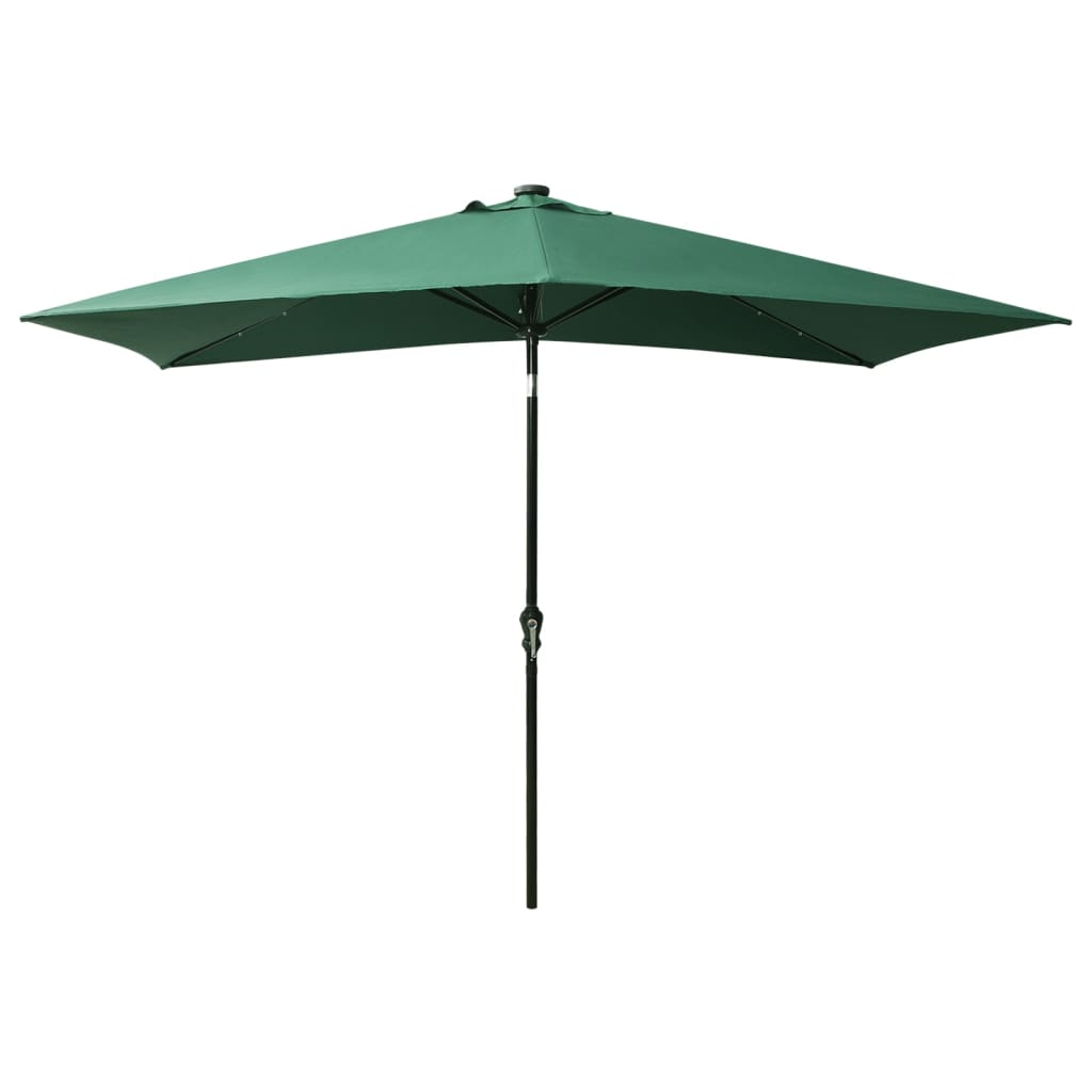 Чадър с LED и стоманен прът, зелен, 2x3 м