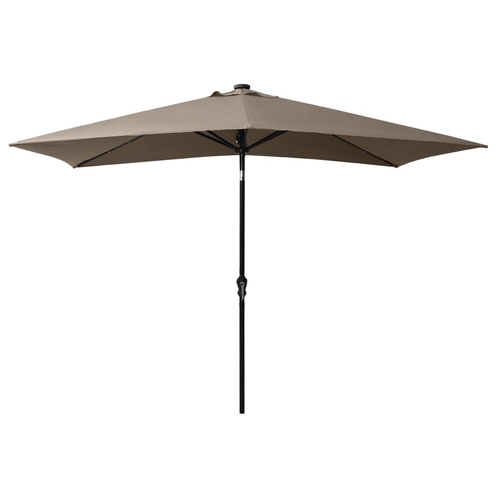 Чадър с LED и стоманен прът, таупе, 2x3 м