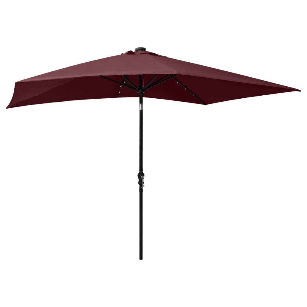 Чадър с LED и стоманен прът, бордо червено, 2x3 м