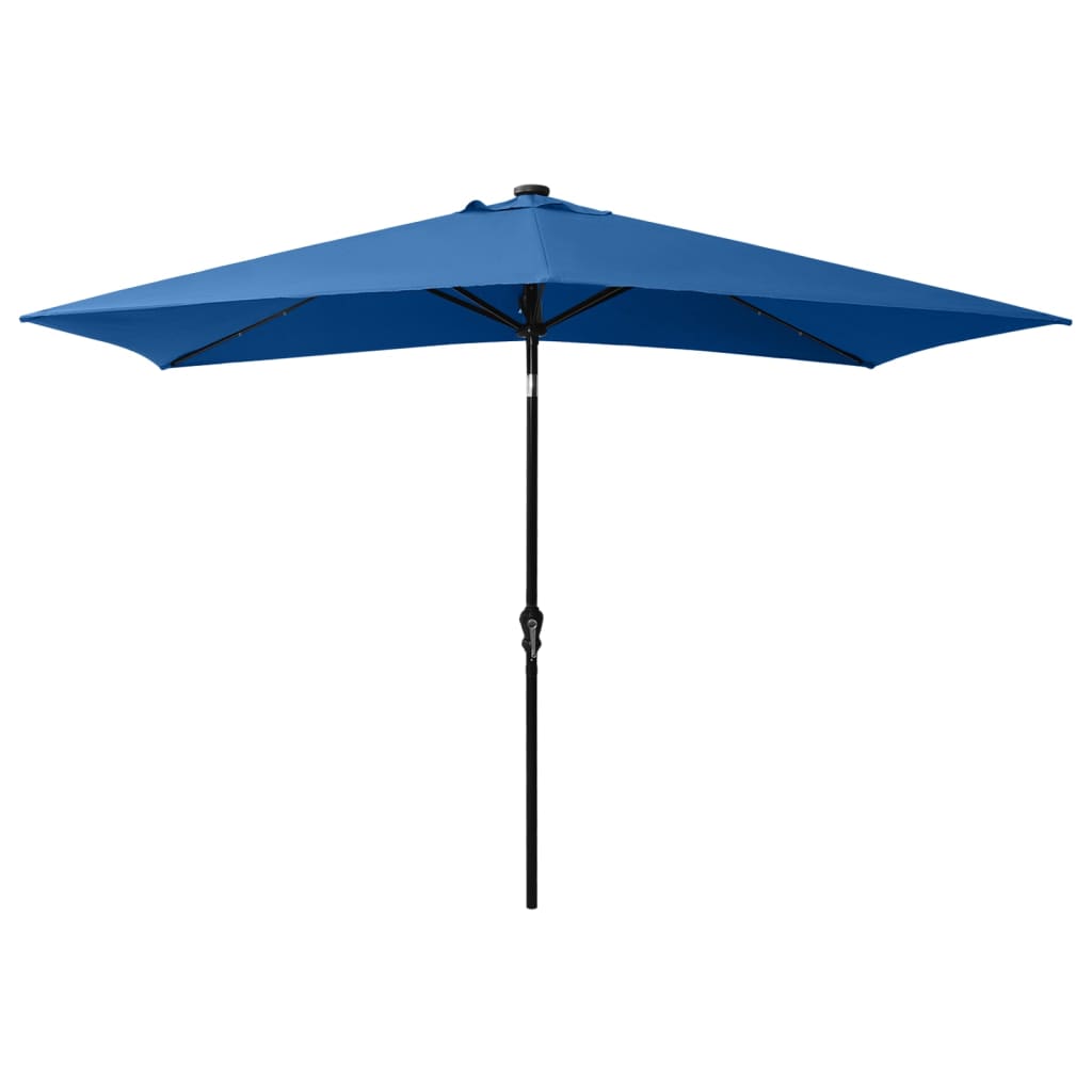 Чадър с LED и стоманен прът, лазурносин, 2x3 м