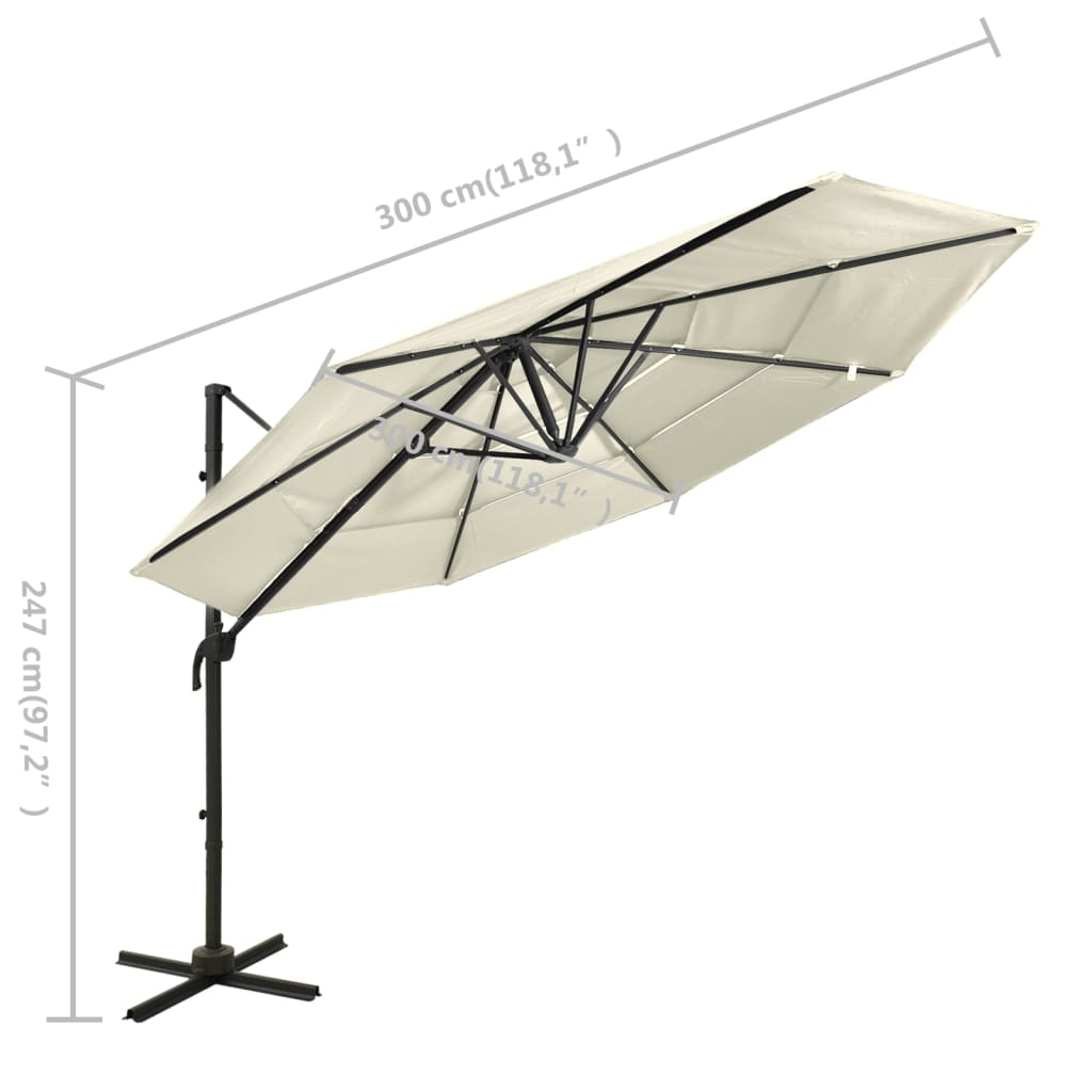 Градински чадър на 4 нива с алуминиев прът, пясъчен, 3x3 м