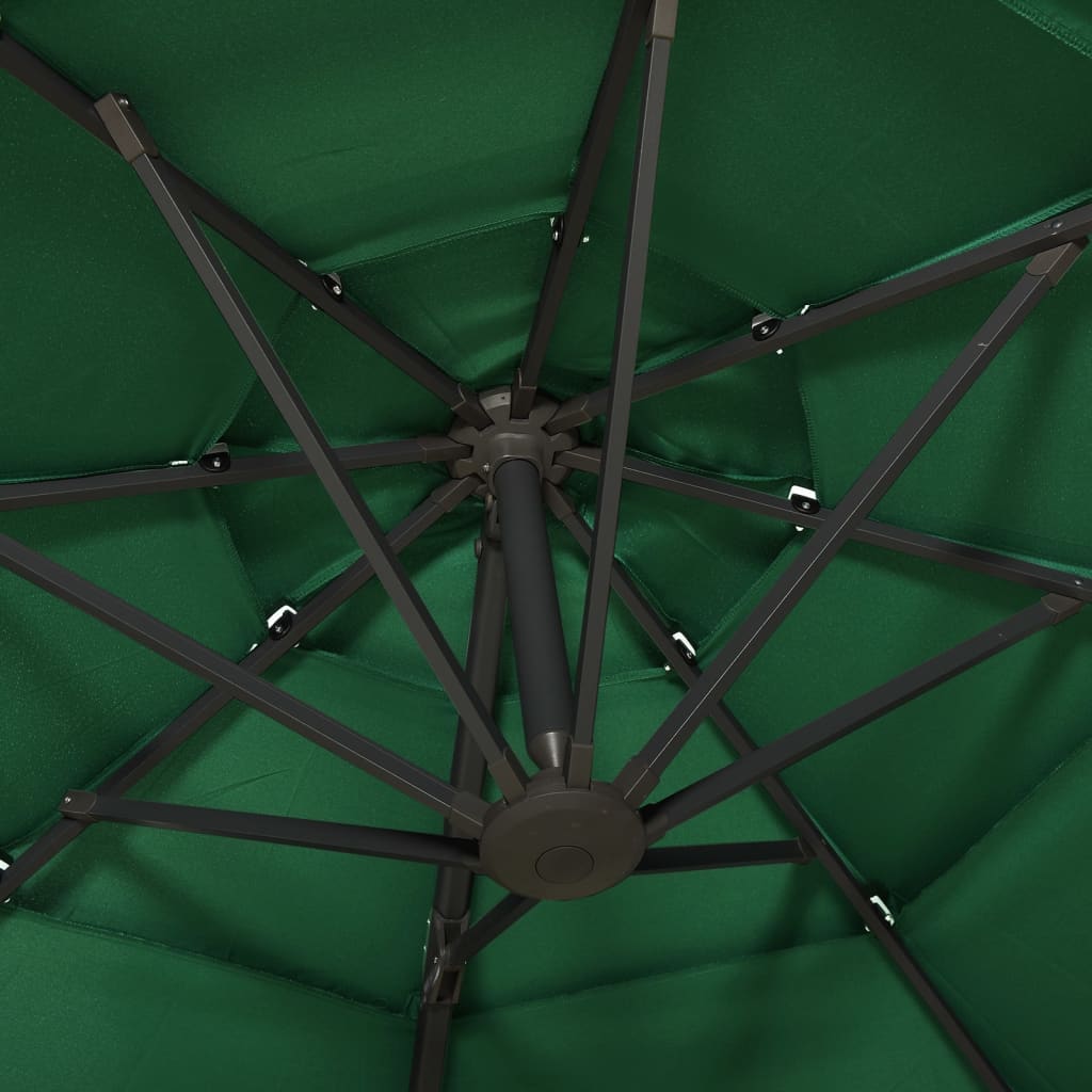 Градински чадър на 4 нива с алуминиев прът, зелен, 3x3 м