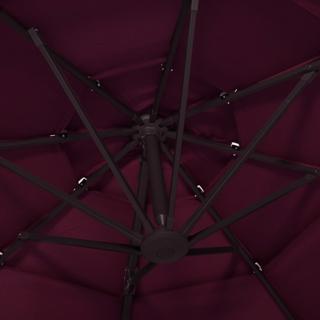 Градински чадър на 4 нива с алуминиев прът, бордо червен, 3x3 м